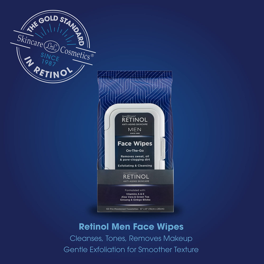 LIVAURA Retinol Men Wipes applied to face for quick cleansing
