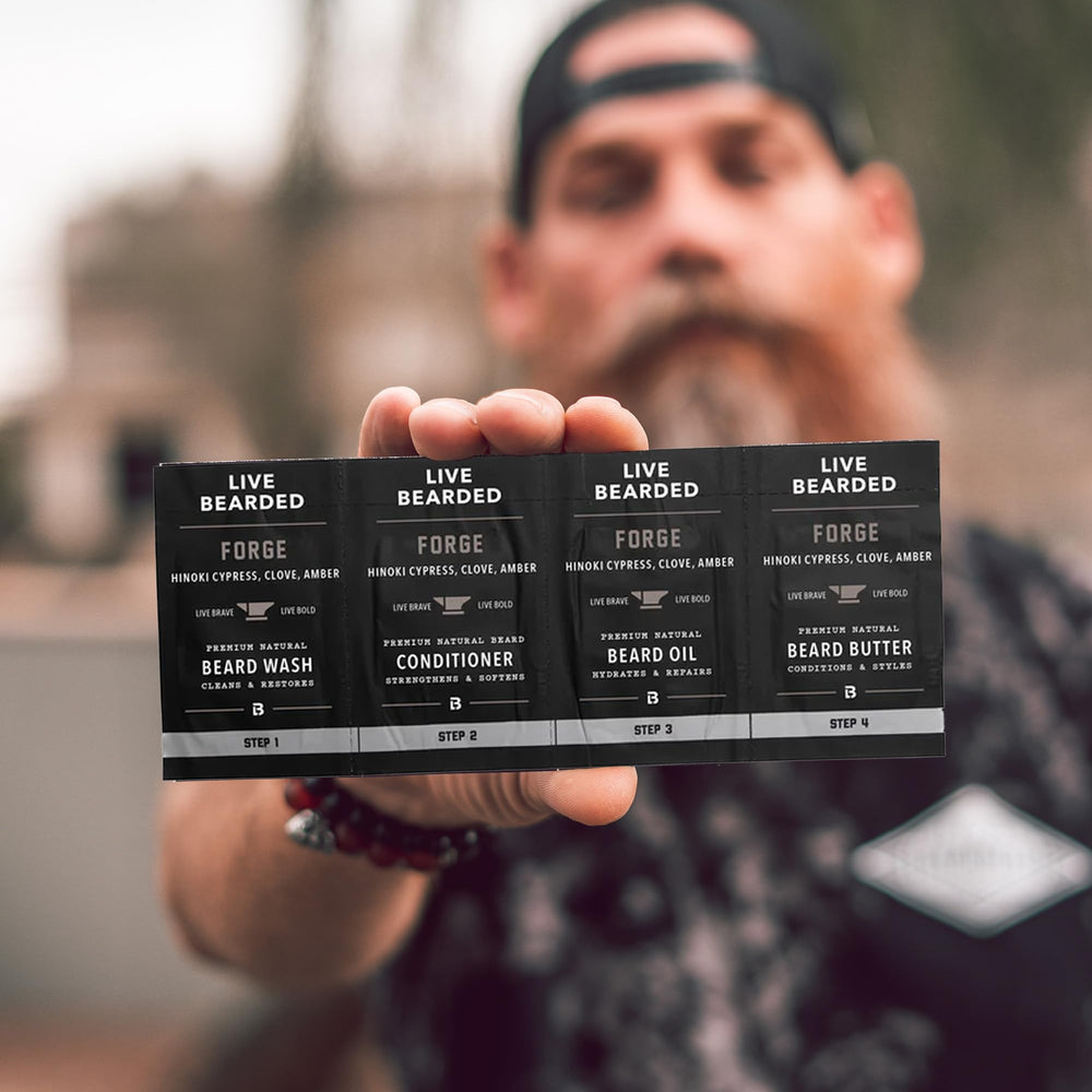 Live Bearded beard butter jar showcases rich hydration for softer, tangle-free beards.