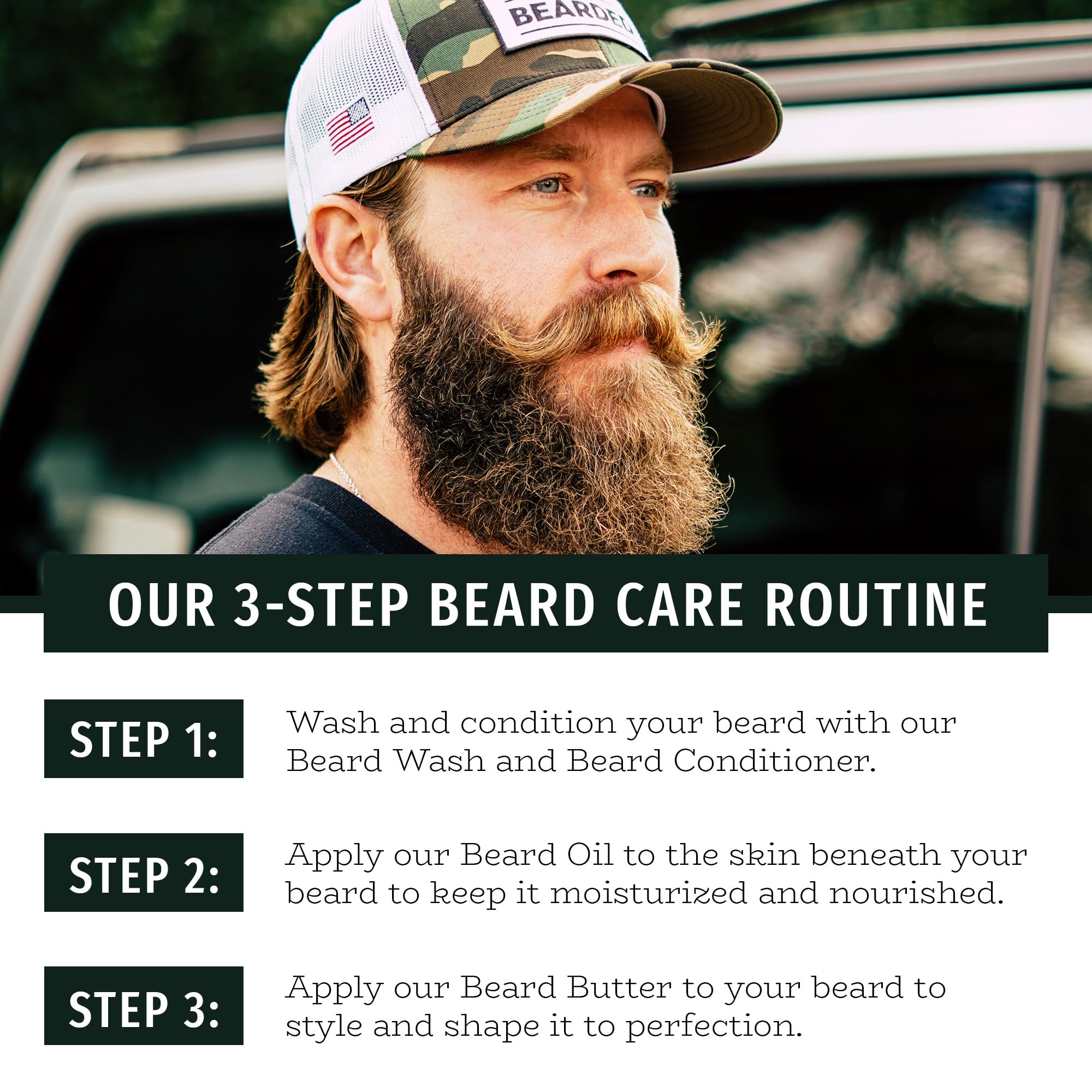 Live Bearded beard care routine image shows oil as a daily hydrator