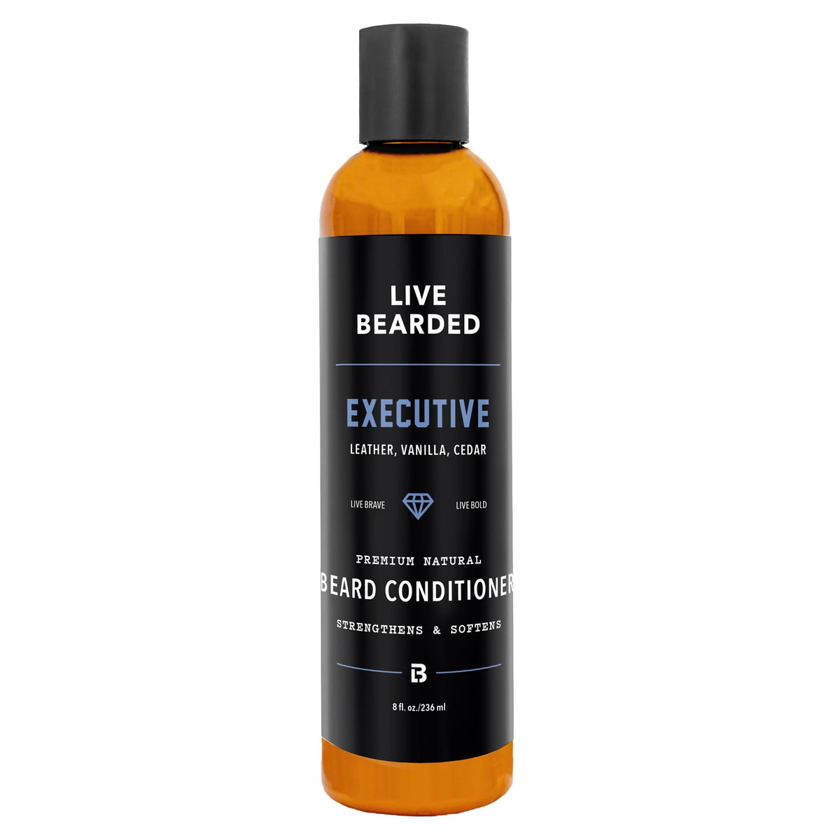 Live Bearded beard conditioner executive scent bottle for lasting freshness and softness.