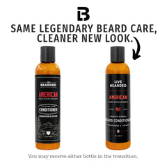 Live Bearded conditioner ingredients close-up show biotin and caffeine for nourished beard.
