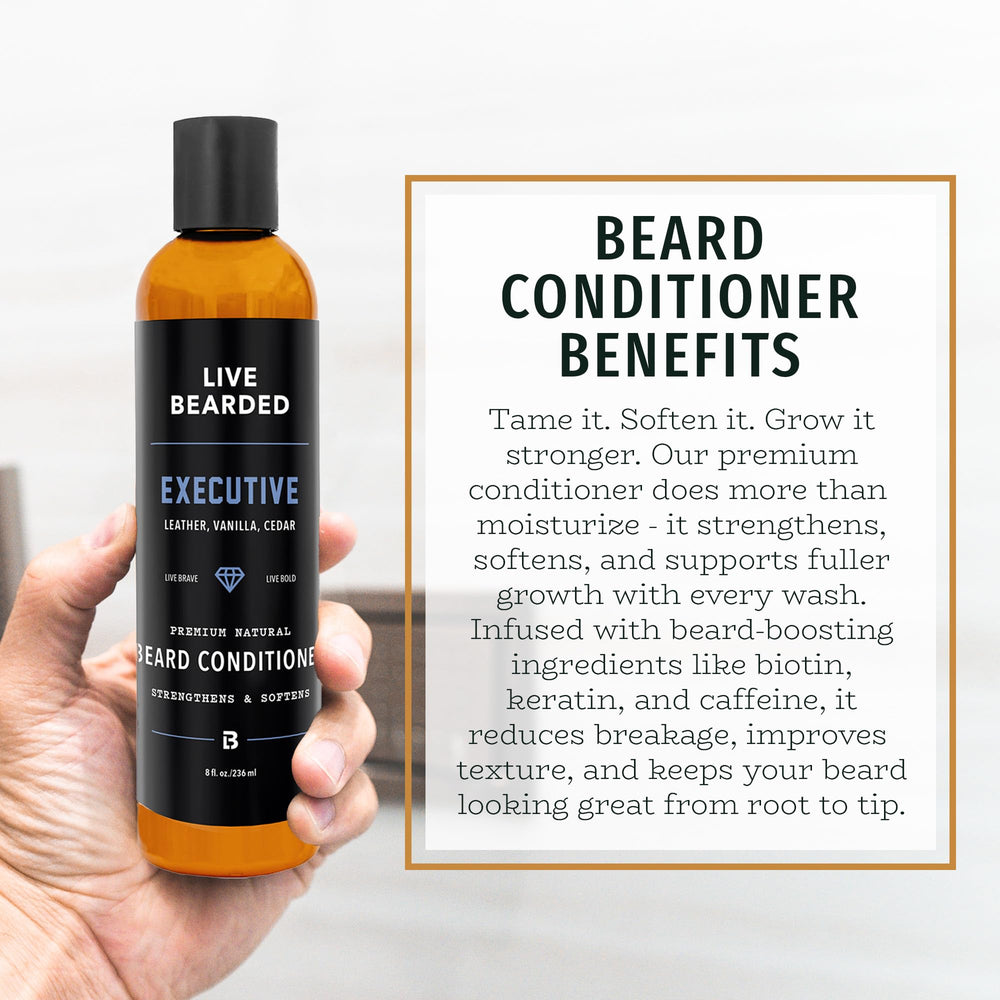 Live Bearded beard conditioner softening hair showing smooth beard fibers and reduced frizz.