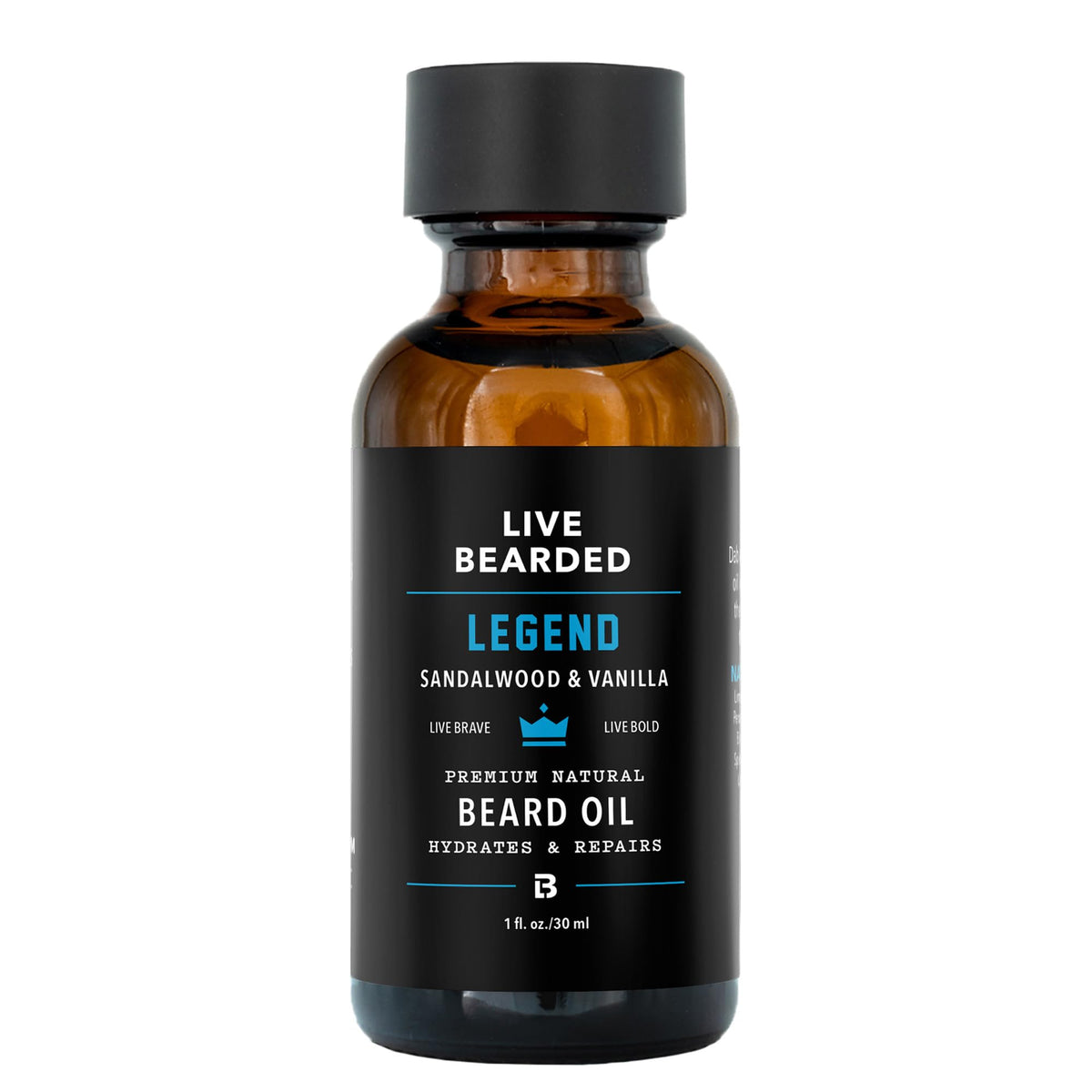 Live Bearded beard oil 1oz bottle shows premium natural formula for daily hydration