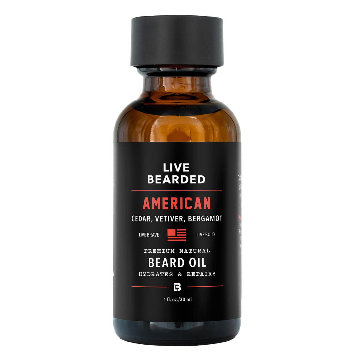 Live Bearded beard oil bottle with Cedar scent for hydration and conditioning