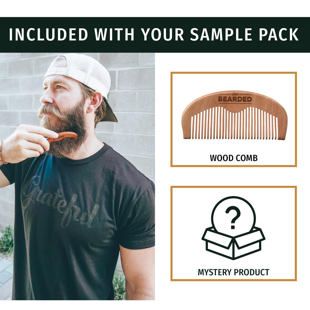 Live Bearded beard oil bottle closeup highlighting nourishing formula for healthy-looking beards.