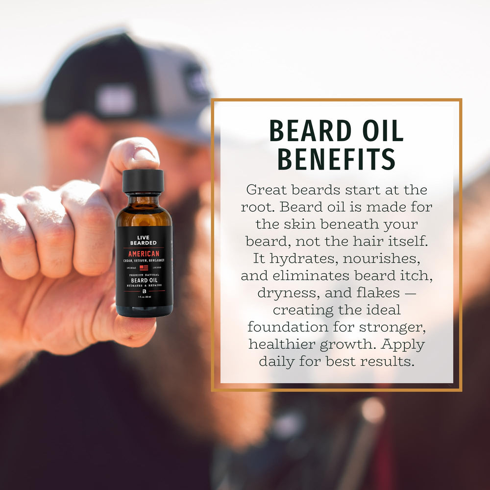 Live Bearded beard oil dropper demonstrates quick-absorption for smooth beard care