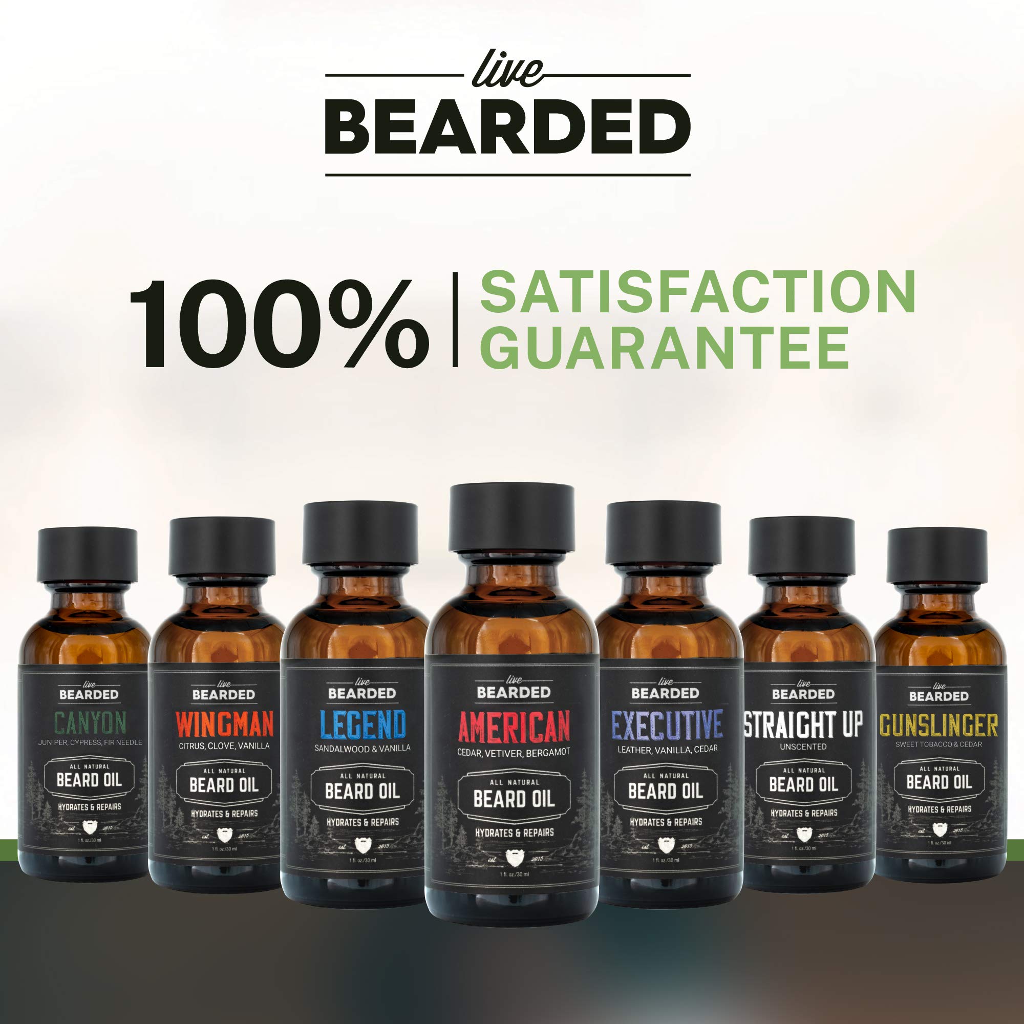 Live Bearded beard oil packaging box showcases premium USA-made product