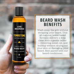Live Bearded beard wash foam in hand demonstrates a gentle cleansing lather.