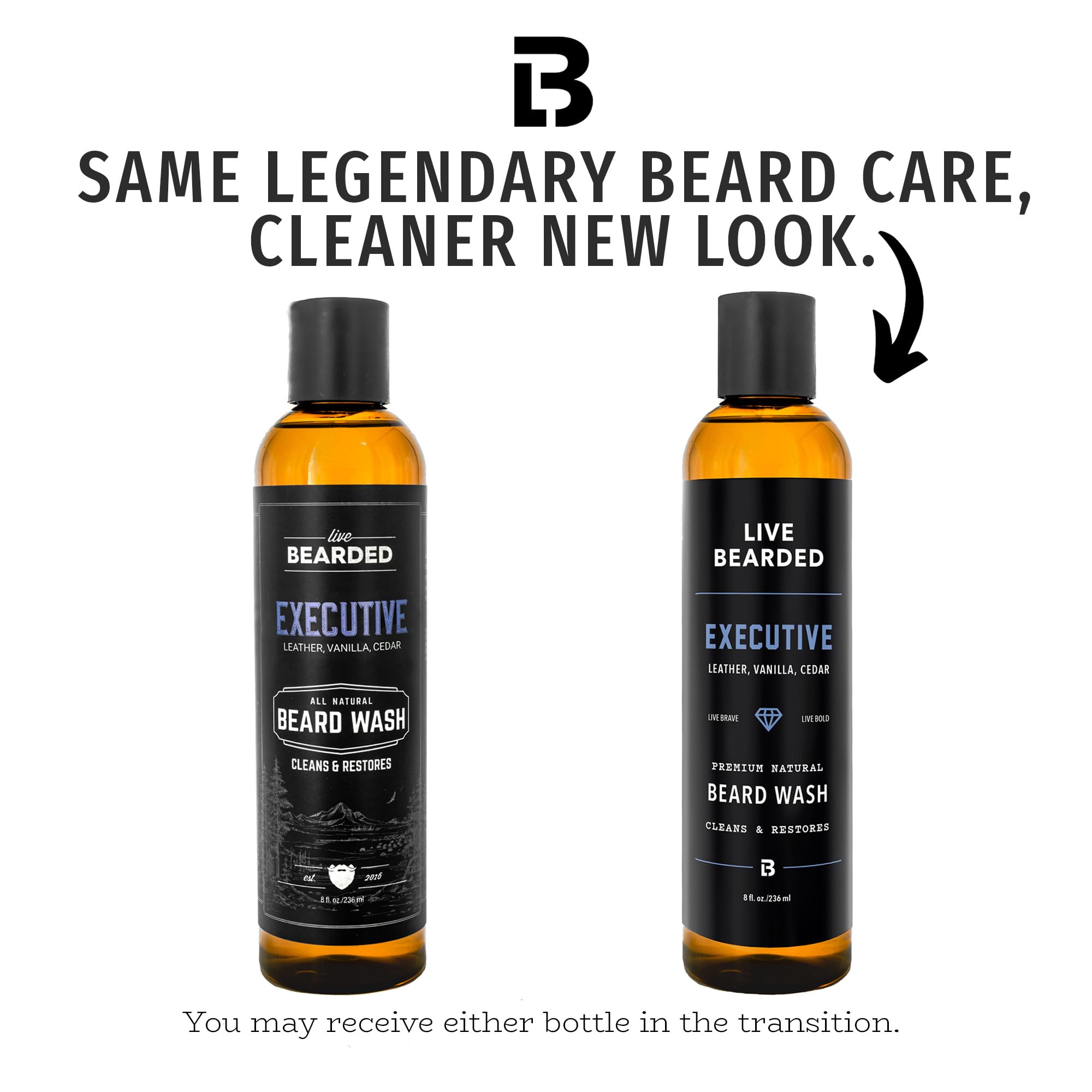 Live Bearded beard wash label closeup highlights natural ingredients and Cedar-Vanilla scent.