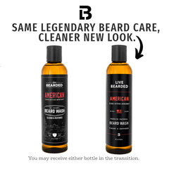 Live Bearded Beard Wash label closeup highlights cedar vetiver bergamot scent.
