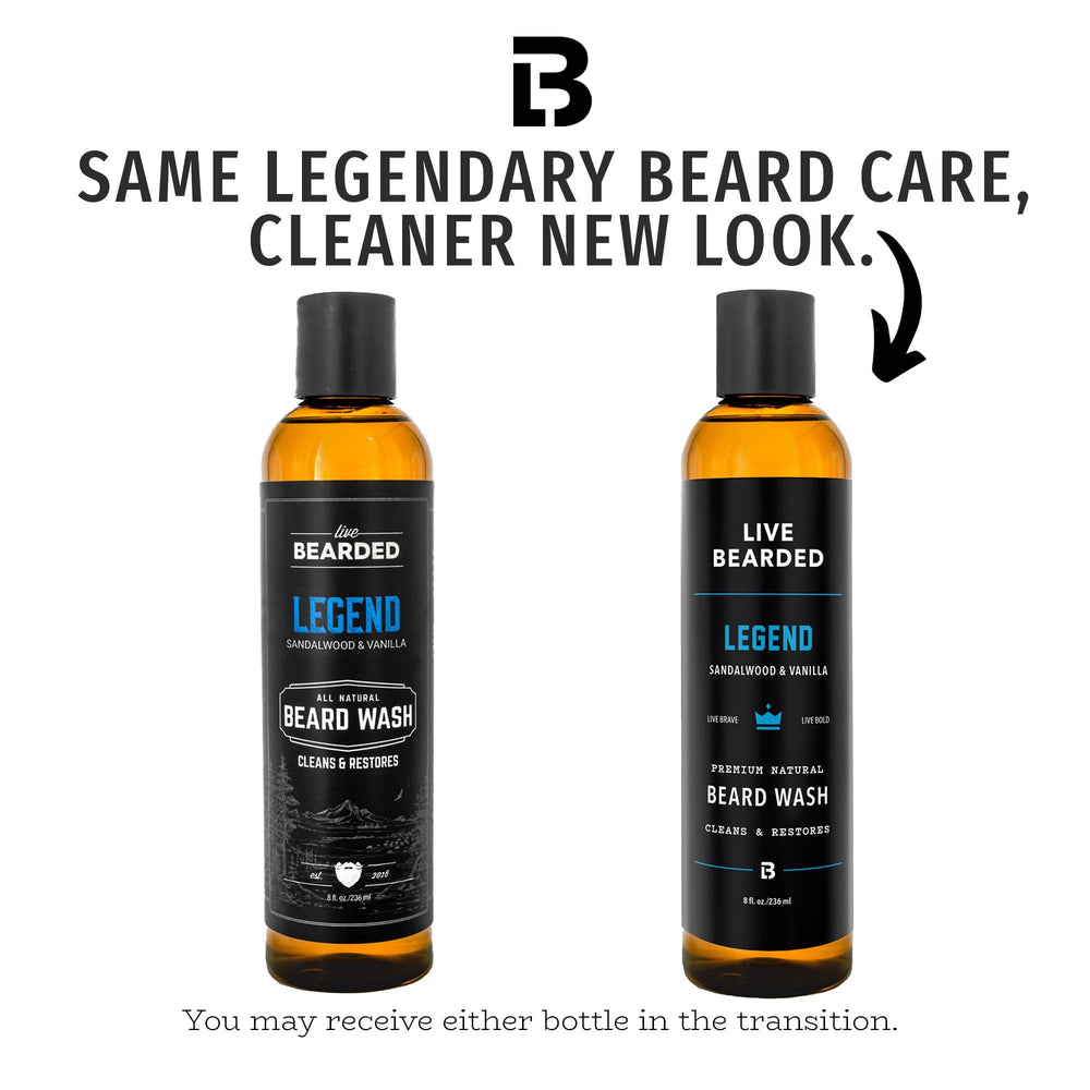 Live Bearded Legend scent bottle shows sandalwood vanilla aroma for grooming