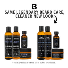 Live Bearded complete beard grooming kit conditioner image promotes detangling and softness for smoother styling.