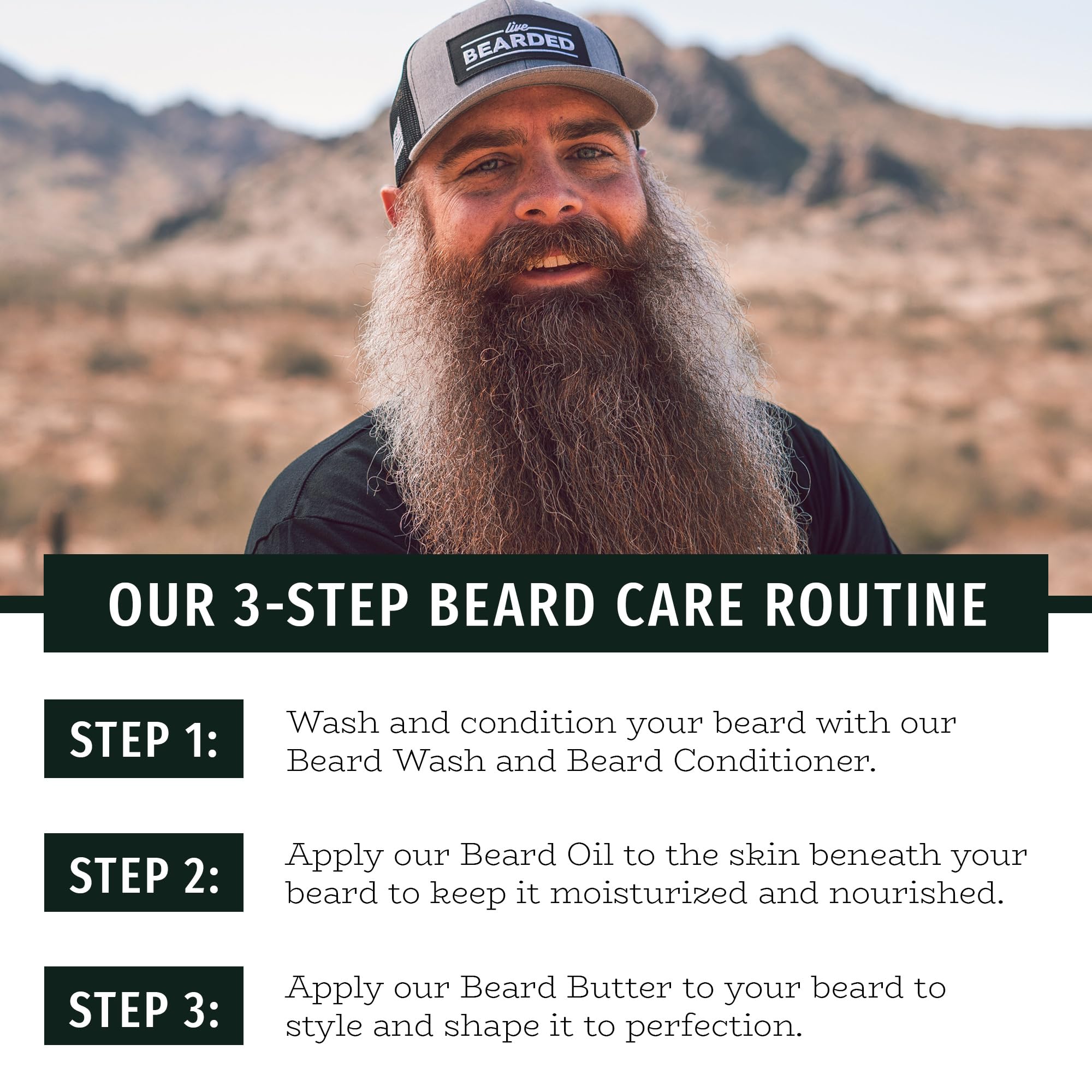 Live Bearded USA-made label highlights domestic production and trusted quality.