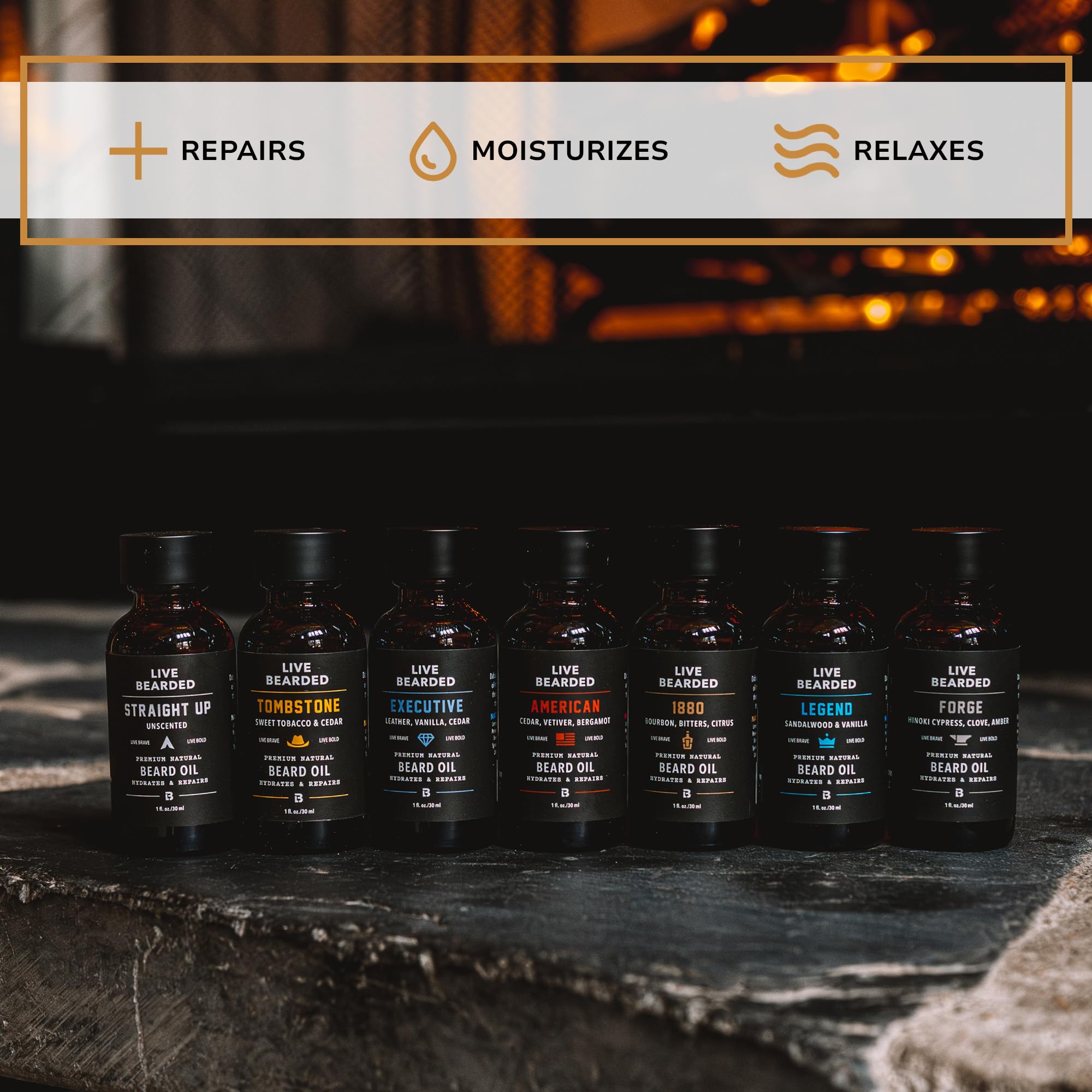 Live Bearded natural ingredients graphic emphasizes jojoba-based hydration for skin and hair