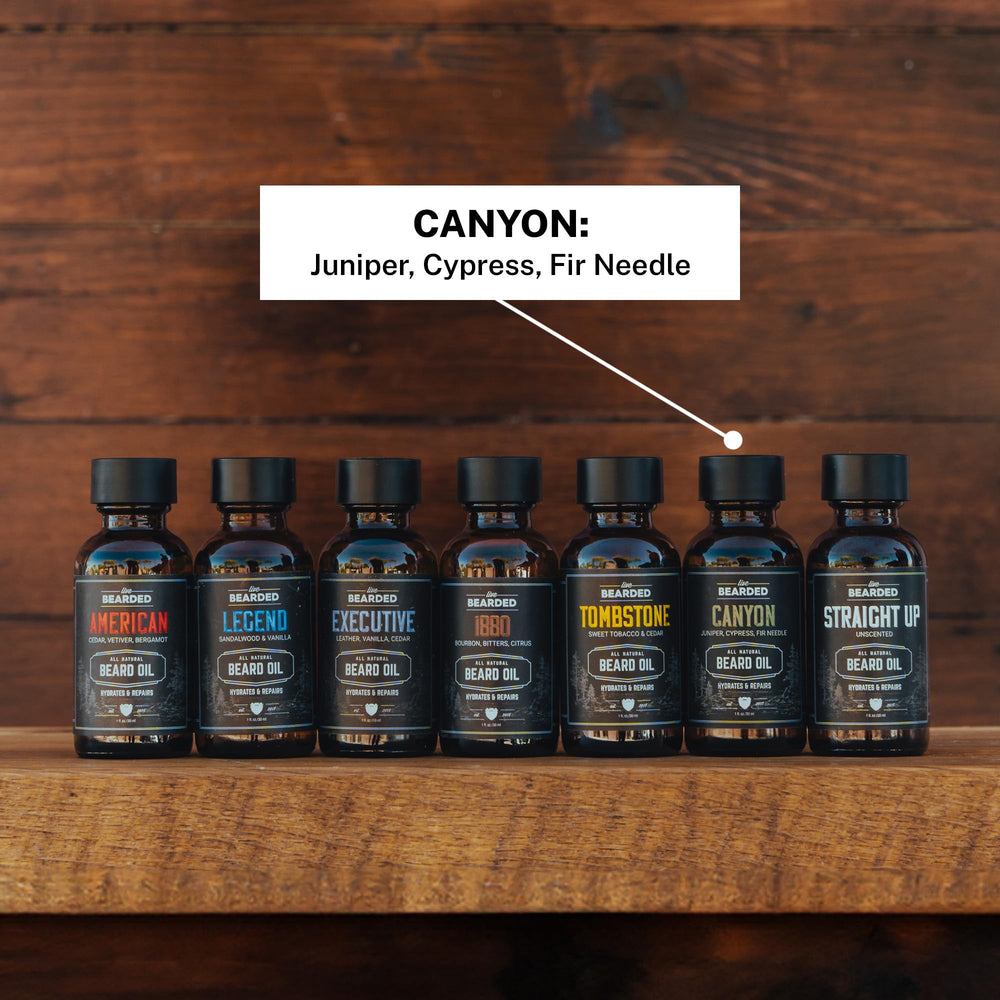 Live Bearded oil bottle featuring Made in USA label for trusted quality.
