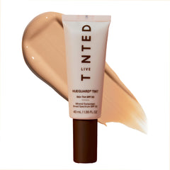 Live Tinted Hueguard SPF50 bottle shows mineral protection for daily wear