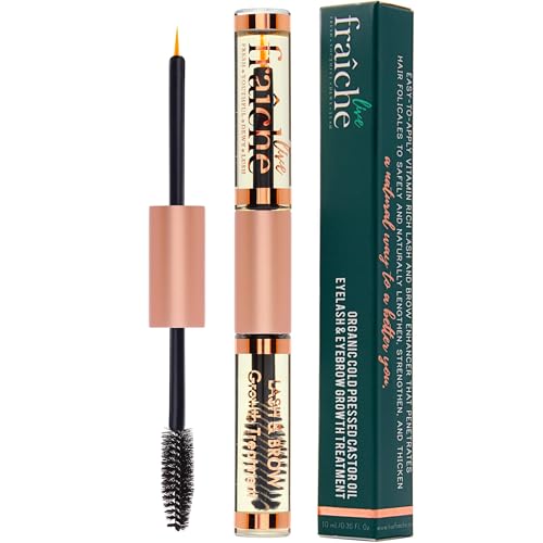 Live Fraiche castor oil lash serum tube close-up shows mess-free application