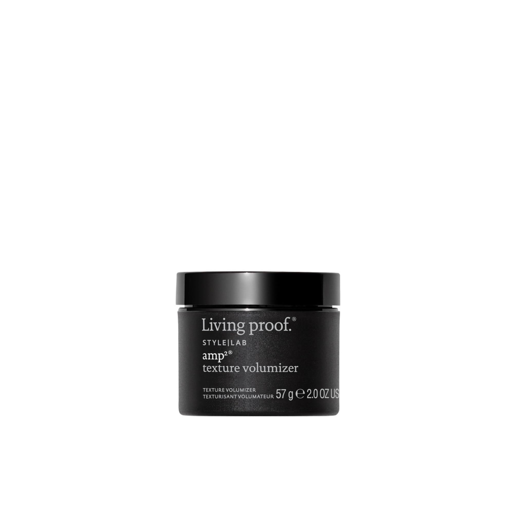 Living Proof Amp Texture Volumizer bottle showing weightless lift and natural finish.