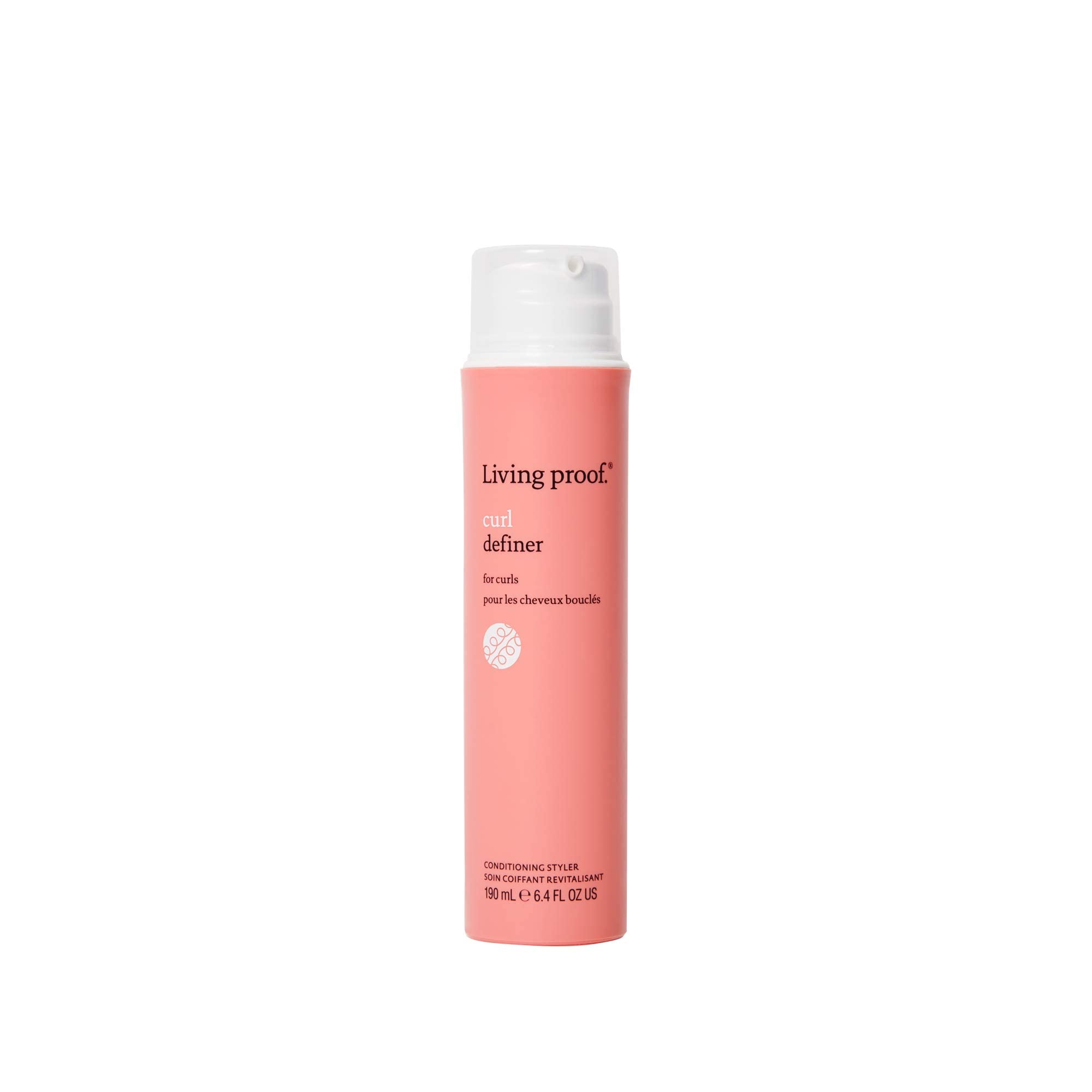 Living Proof Curl Definer bottle with pump for easy styling and frizz control.