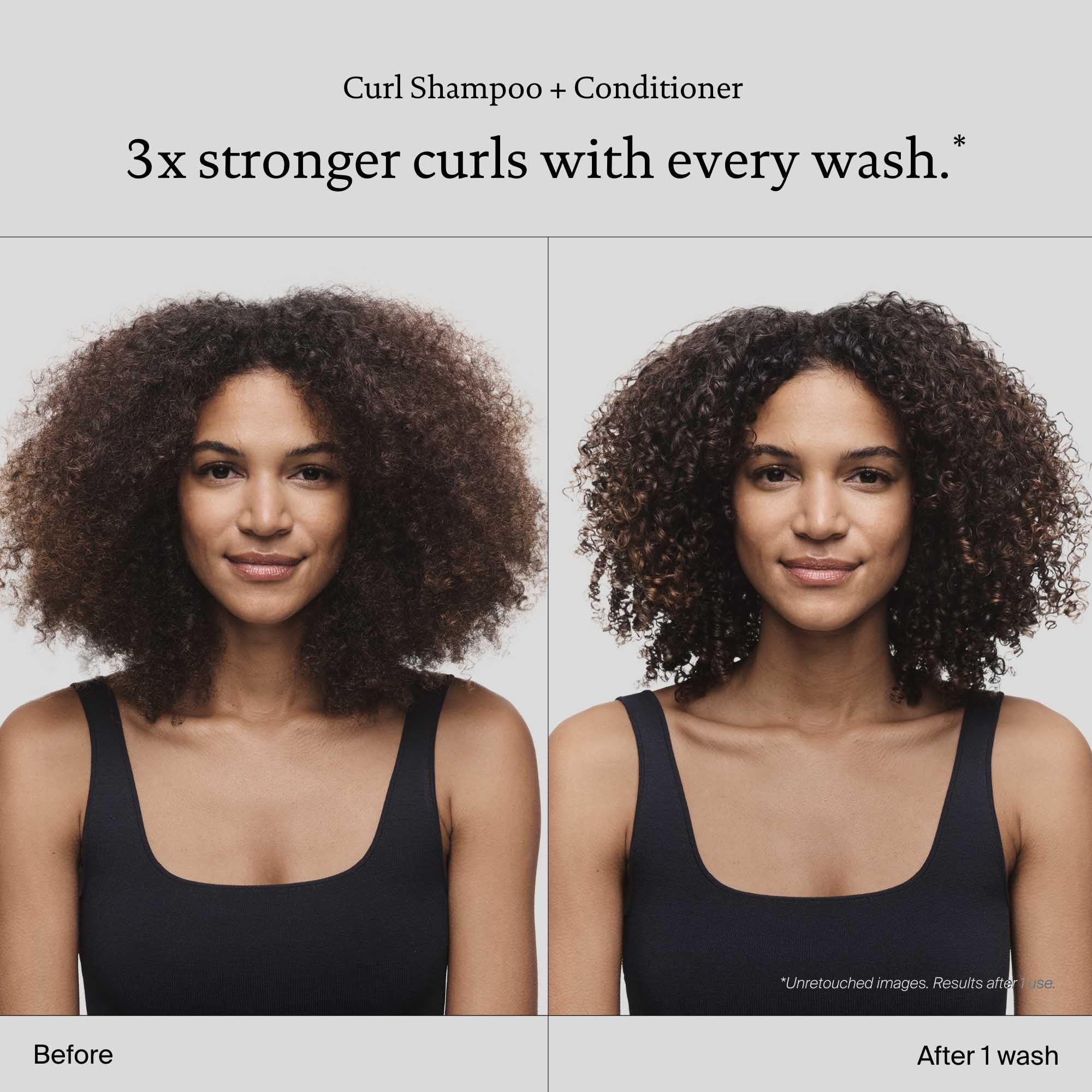Living Proof Curl Shampoo back label highlights hydration benefits for lasting curl health