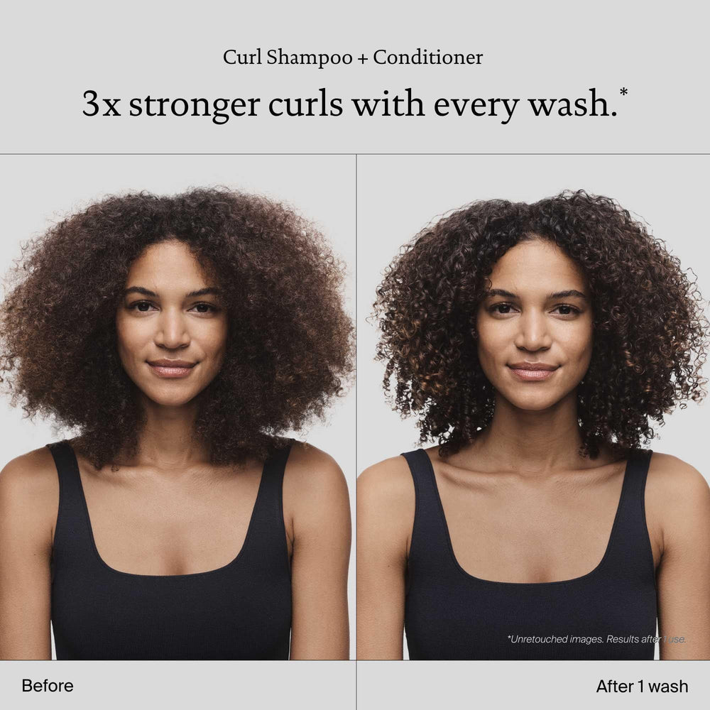 Living Proof Curl Shampoo back label highlights hydration benefits for lasting curl health