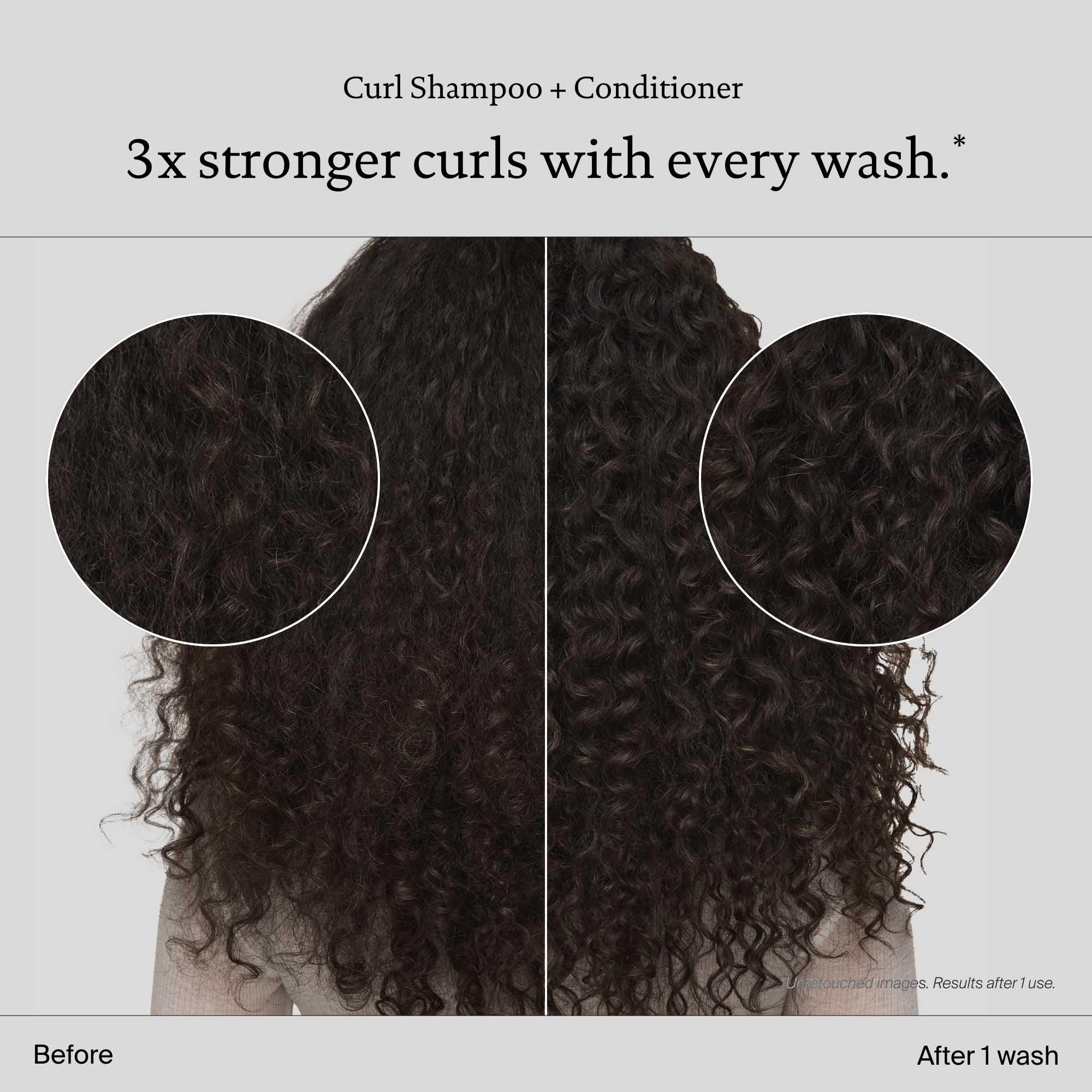 Living Proof Curl Shampoo close up of defined curls after washing