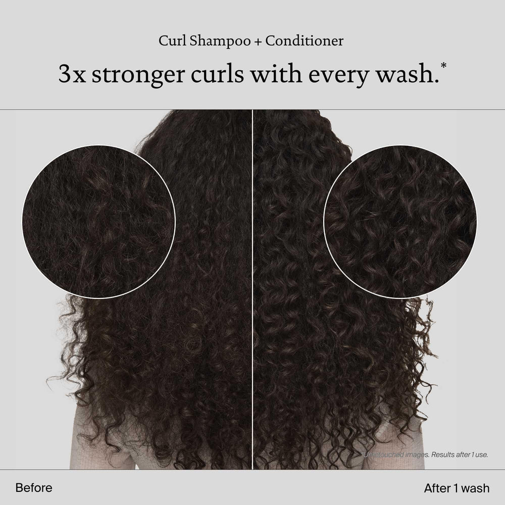 Living Proof Curl Shampoo close up of defined curls after washing