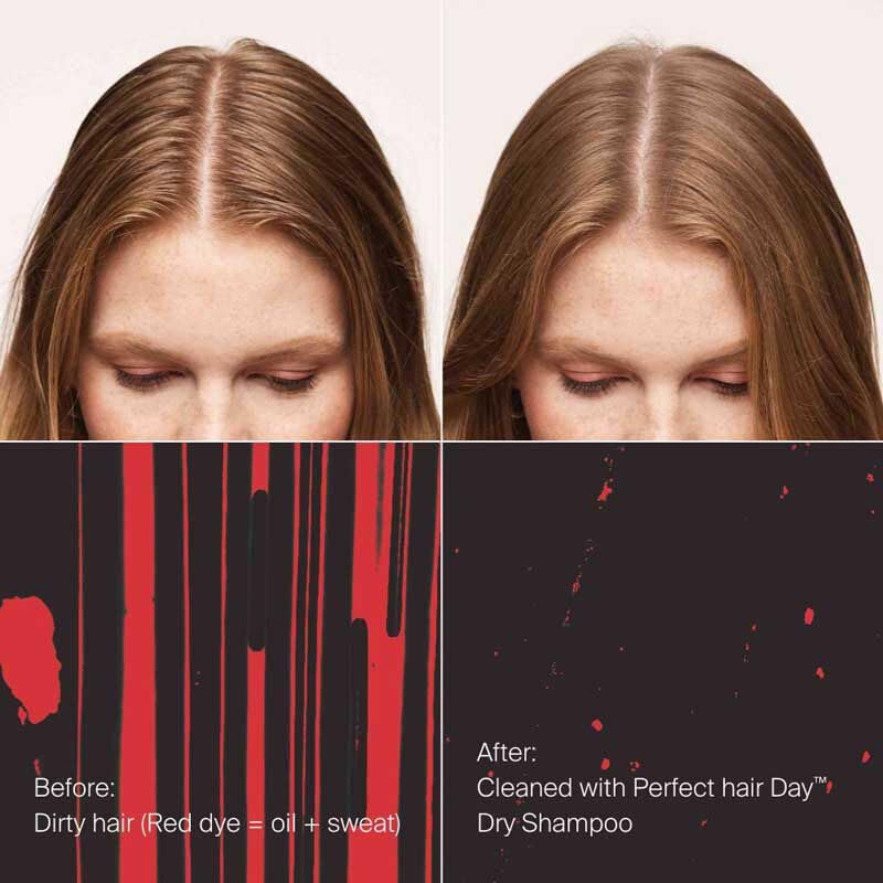 Living Proof dry shampoo absorption action macro shows oil and odor absorption.