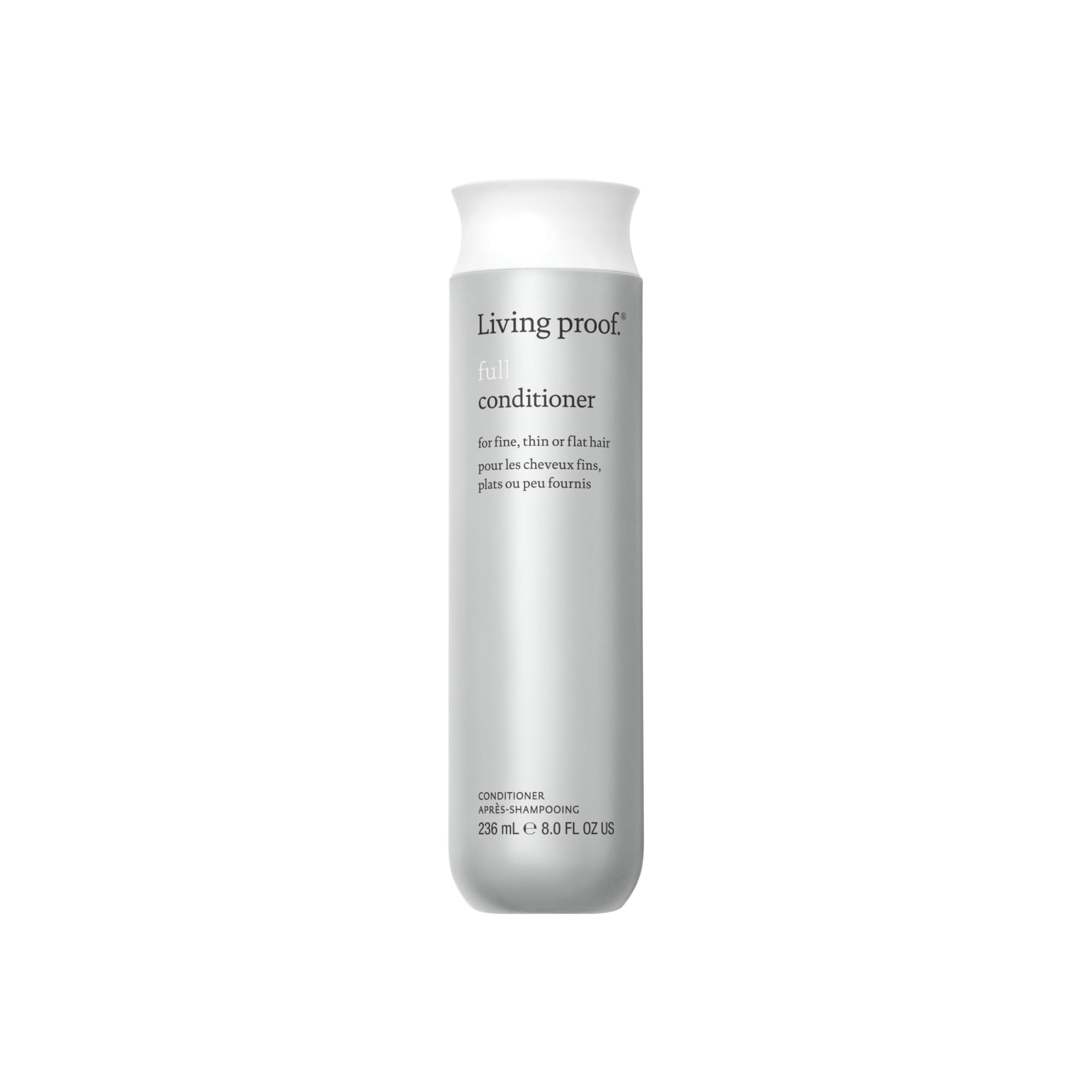 Living Proof Full Conditioner bottle pour shows volume-boosting, silicone-free care.