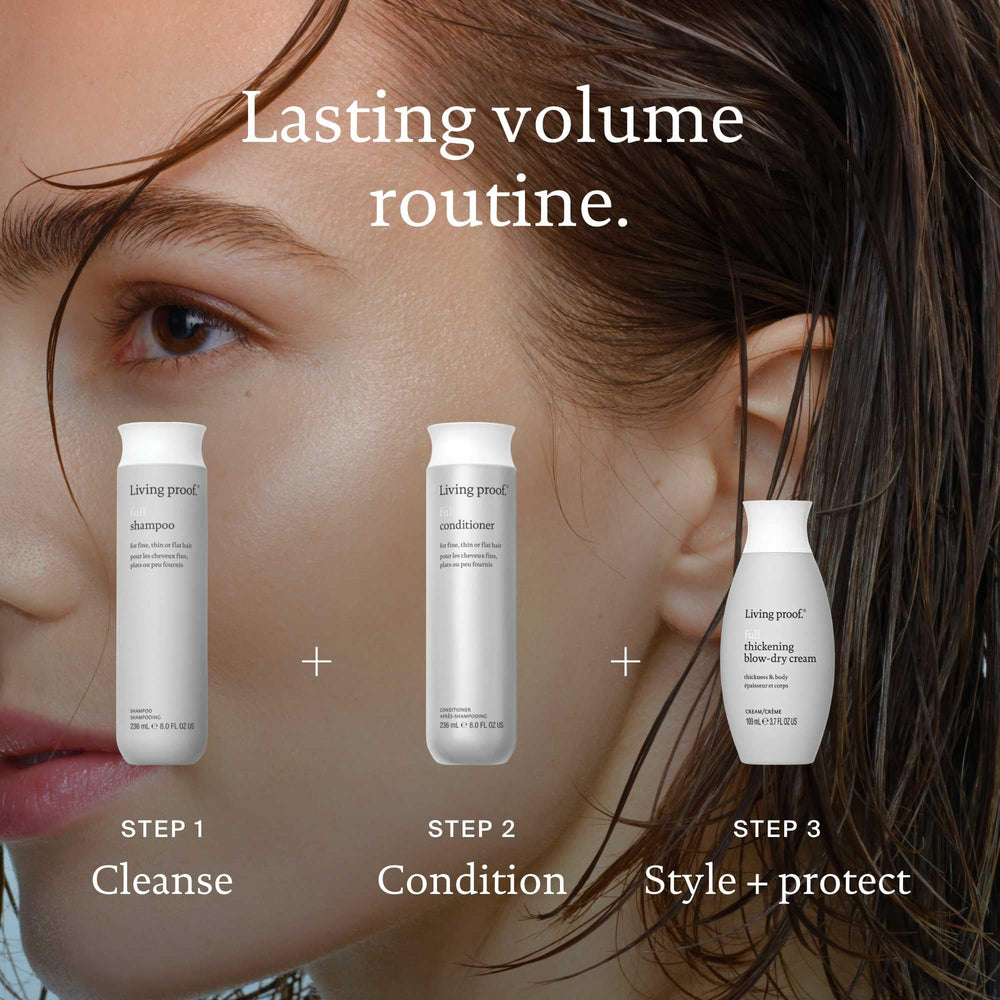 Living Proof Full Conditioner packaging detail emphasizes paraben-free and silicone-free formula