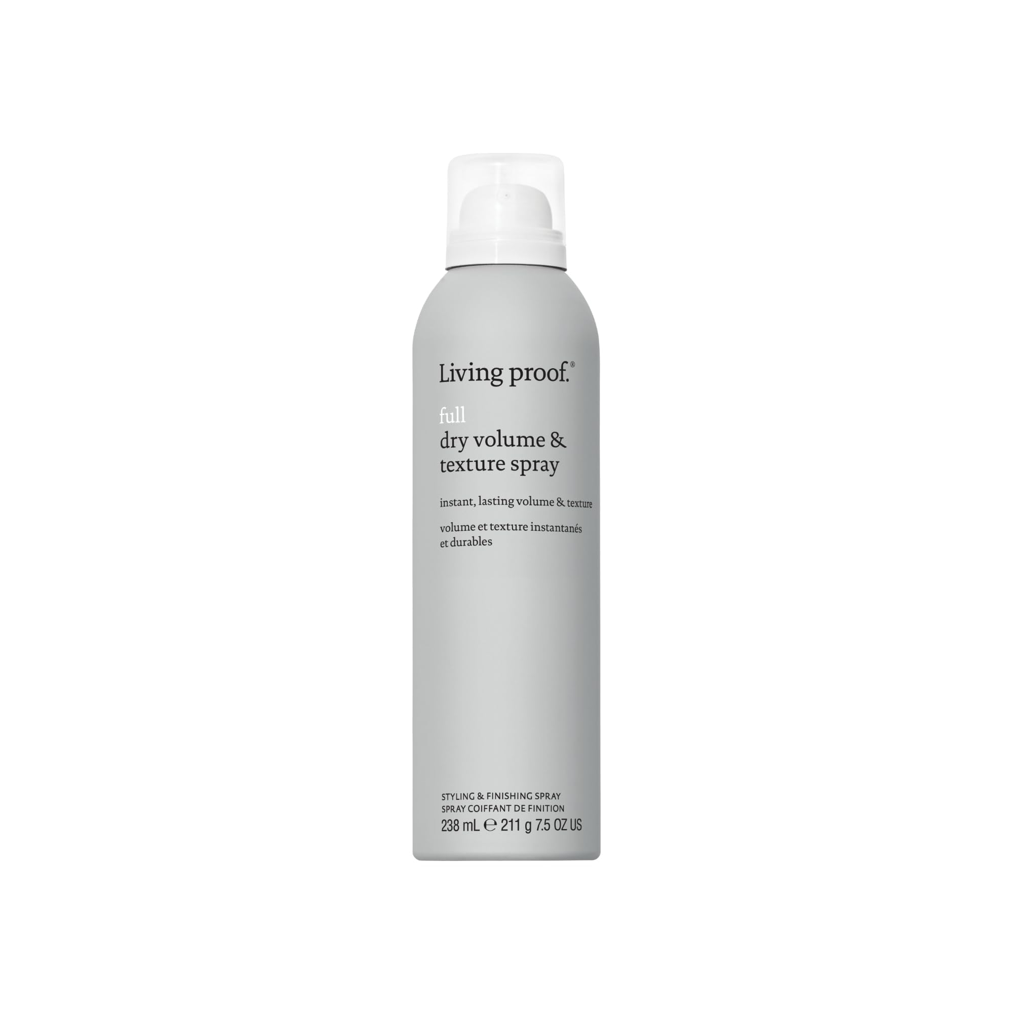 Living Proof Full Dry Volume Spray bottle captures instant lift for fine hair