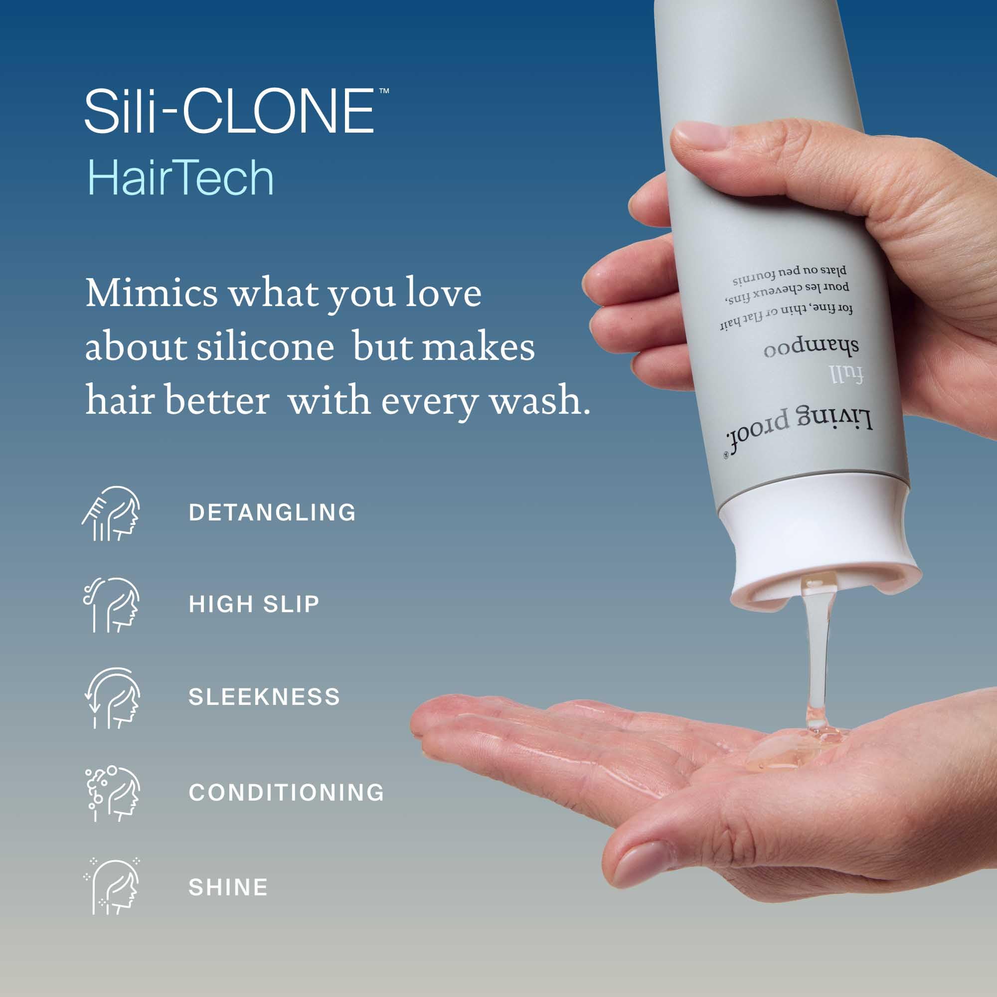 Living Proof Full Shampoo silicone-free formula emphasizes clean, gentle cleansing.