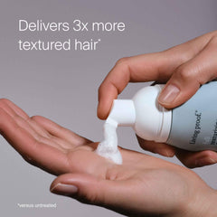 Living proof Full Texturizing Foam shows beachy texture and natural-looking volume.