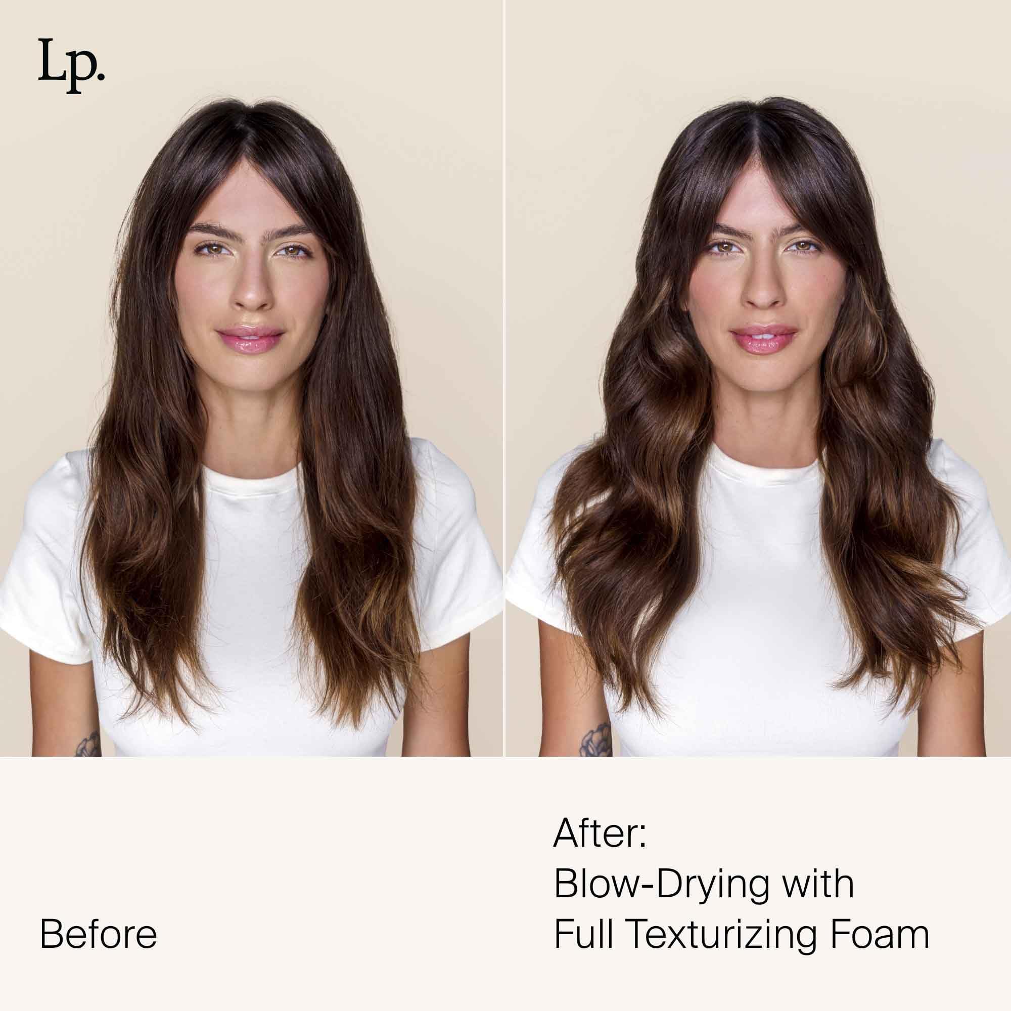 Living proof Full Texturizing Foam provides heat protection during styling with tools.