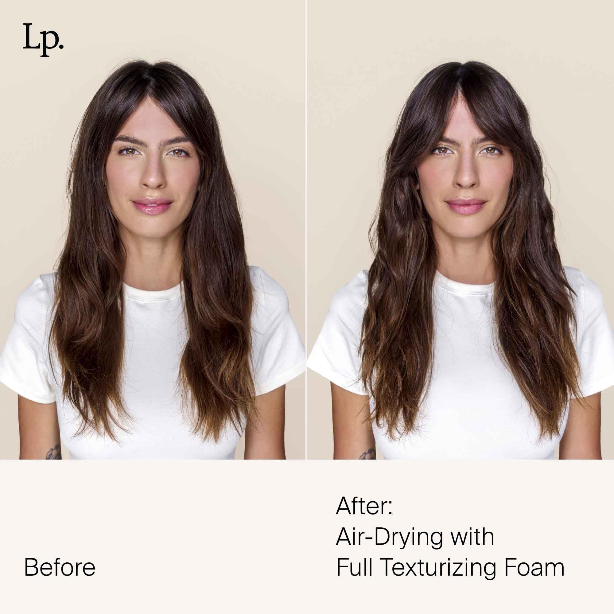 Living proof Full Texturizing Foam delivers a tousled, relaxed finish with texture.