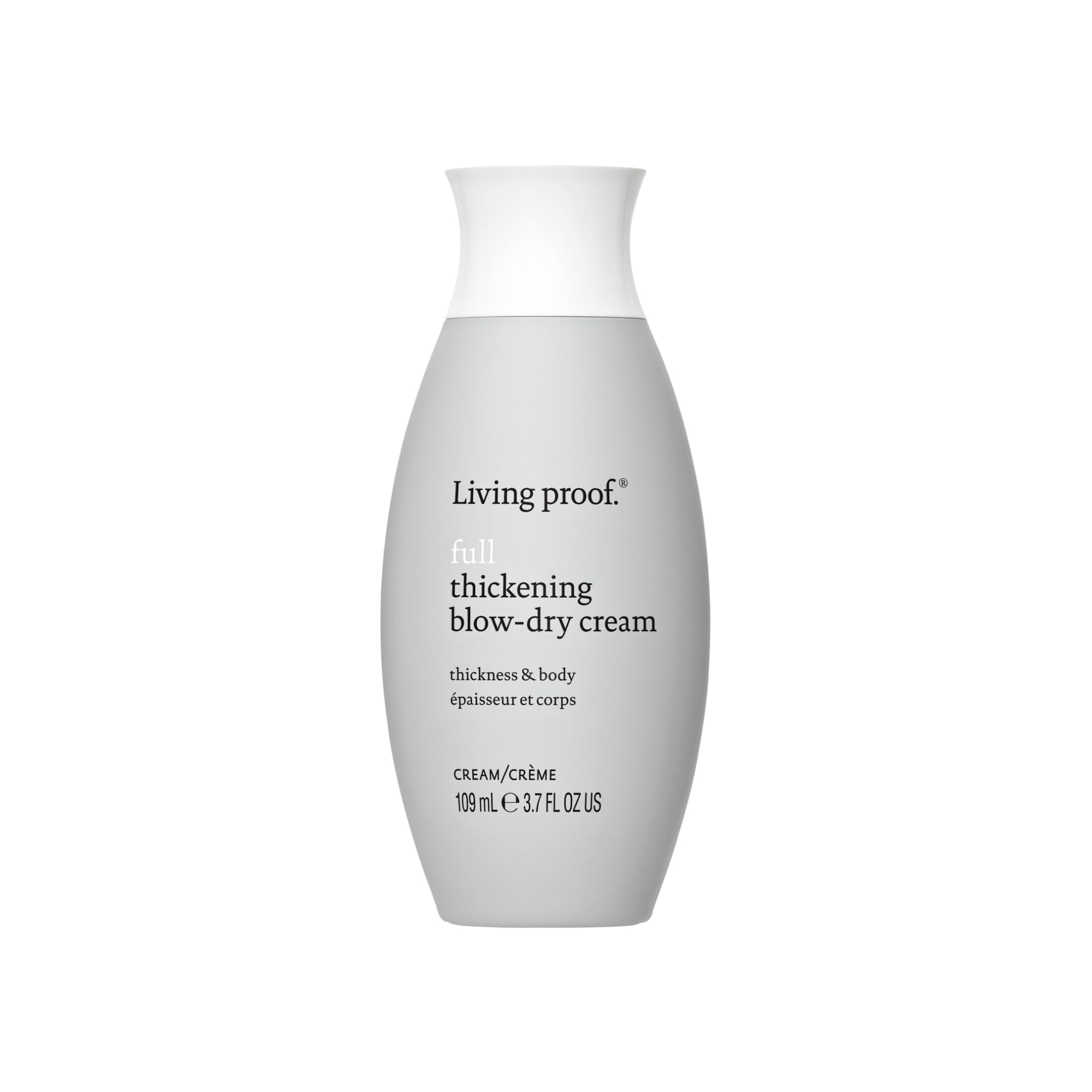 Living Proof Full Thickening Blow-Dry Cream bottle ready for lightweight volume prep.