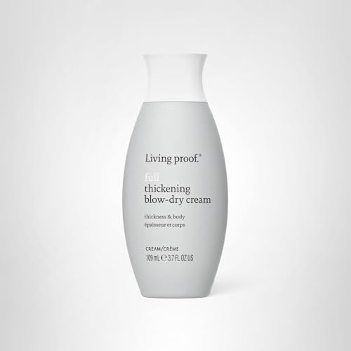 Living Proof Full Thickening Blow-Dry Cream swirl emphasizes airy, easy application.