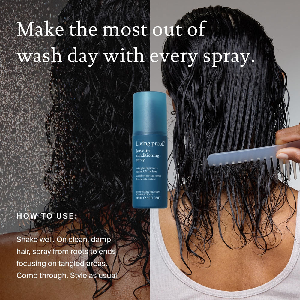 Living Proof Leave-In Conditioning Spray finish shows smooth, healthy-looking hair