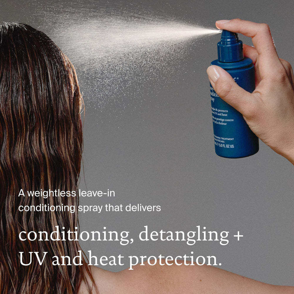 Living Proof Leave-In Conditioning Spray bottle demonstrates heat protection up to 450°F