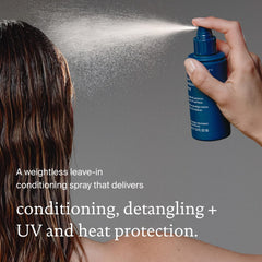 Living Proof Leave-In Conditioning Spray bottle demonstrates heat protection up to 450°F