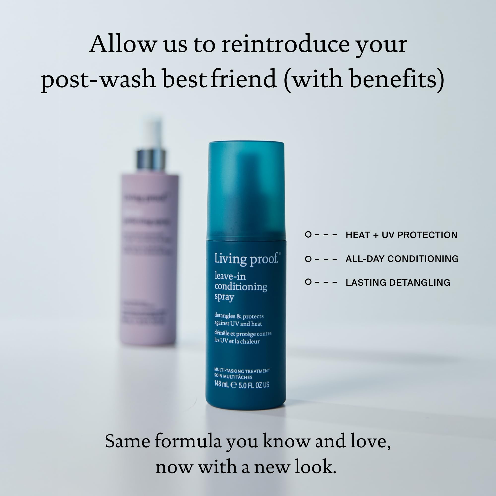 Living Proof Leave-In Conditioning Spray pump dispensing mist for even coverage