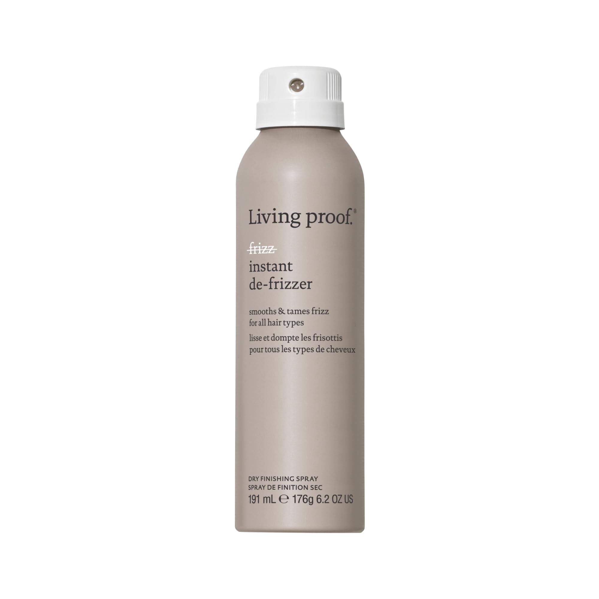 Living Proof No Frizz Instant De-Frizzer bottle front showing frizz control on dry hair