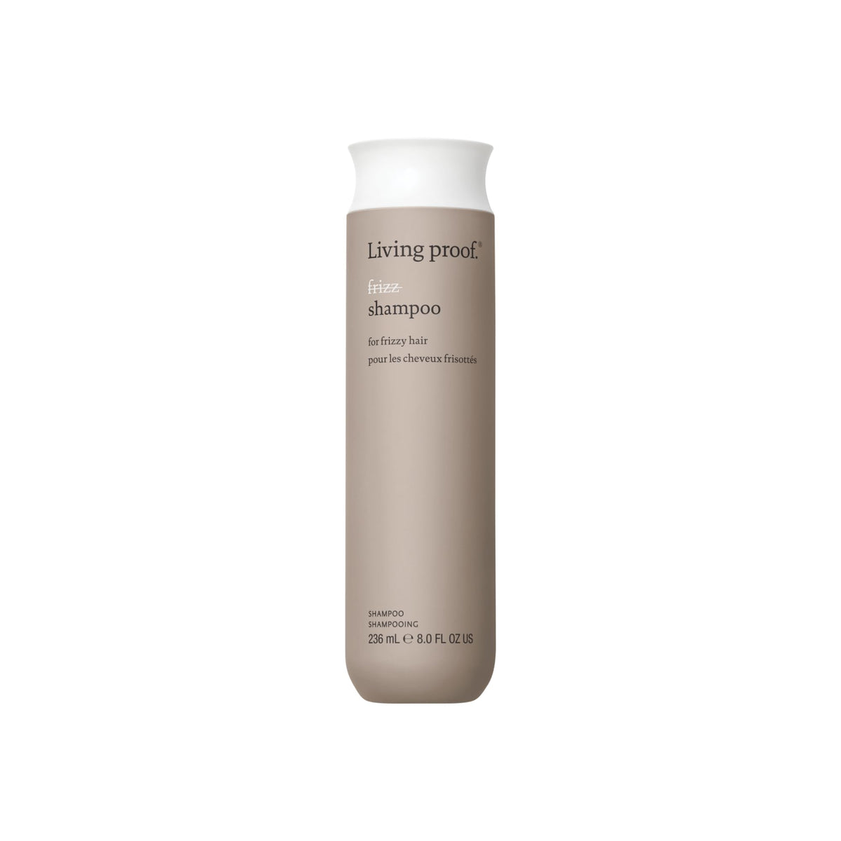 Living Proof No Frizz Shampoo bottle shows silicone-free formula for smoother hair
