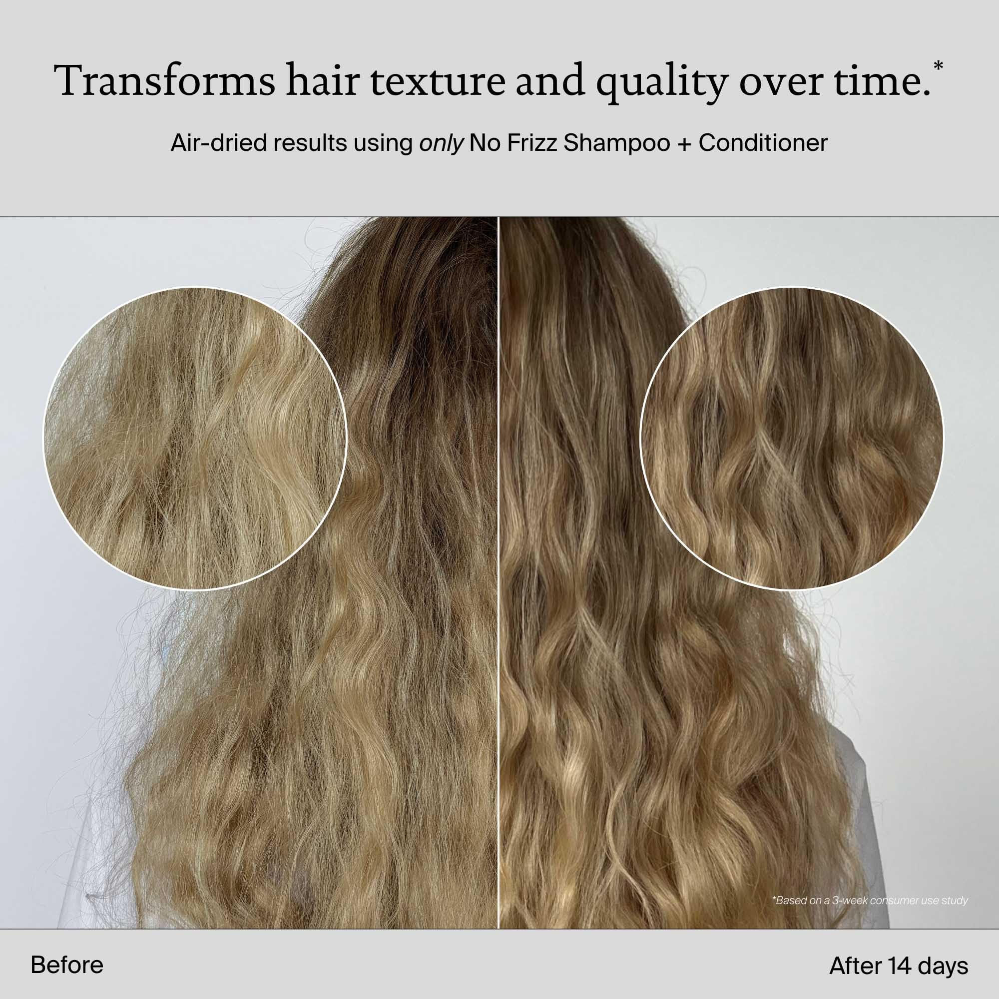 Living Proof No Frizz Shampoo foamy lather highlights luxurious cleansing and soft fragrance.