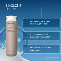 Living Proof No Frizz Shampoo humidity barrier image showcases frizz protection during humid days.