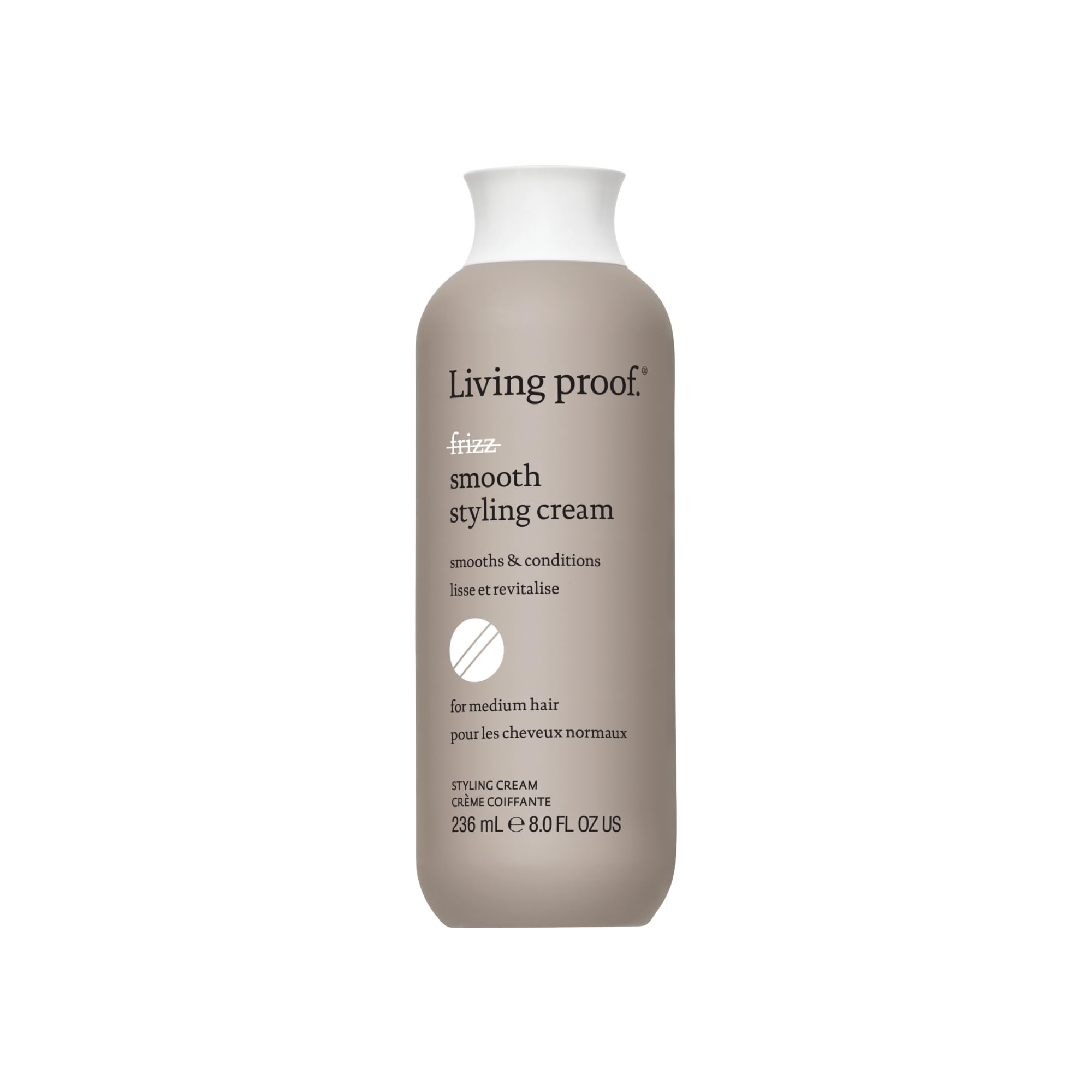 Living Proof No Frizz Smooth Styling Cream bottle for frizz control and sleek hair.