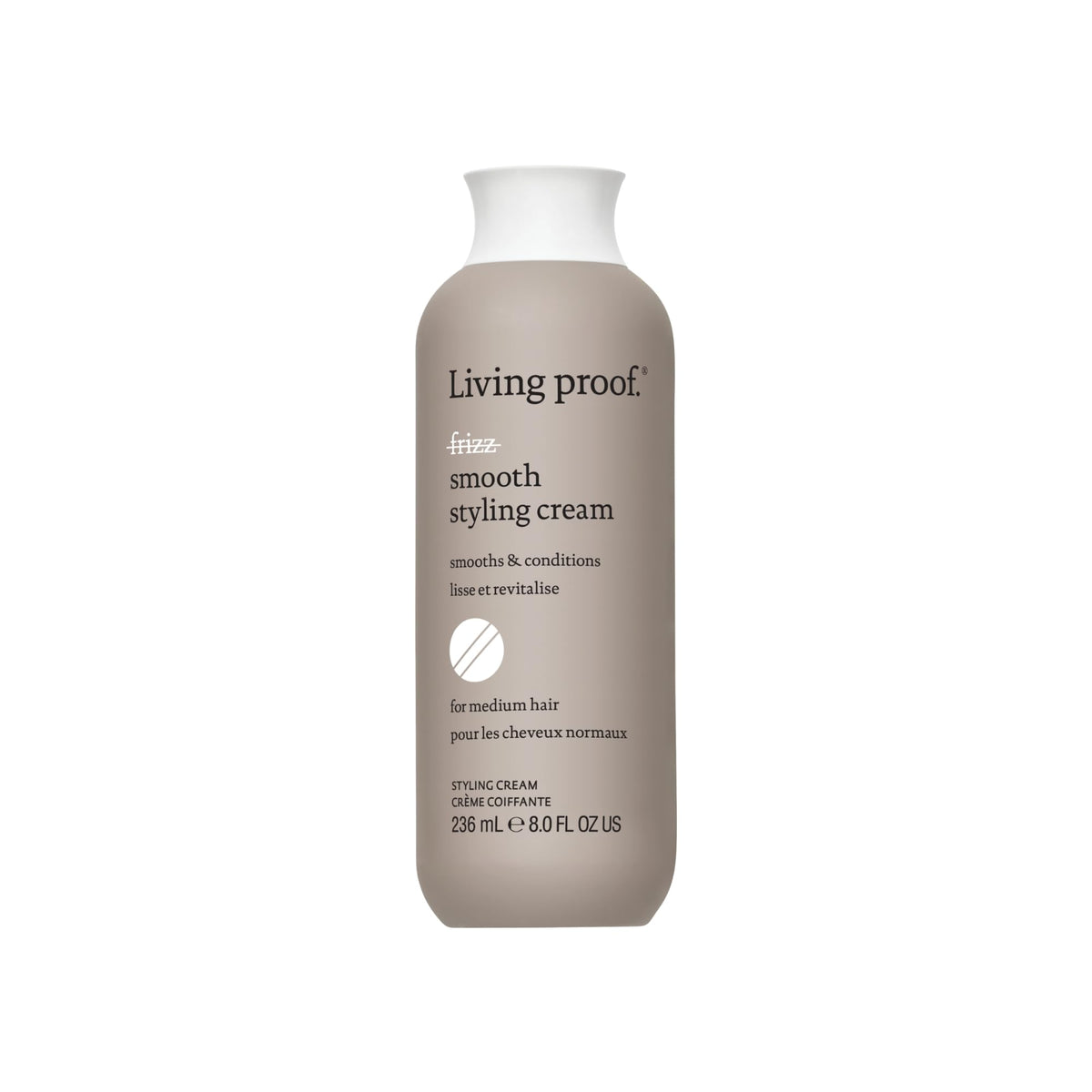 Living Proof No Frizz Smooth Styling Cream bottle for frizz control and sleek hair.