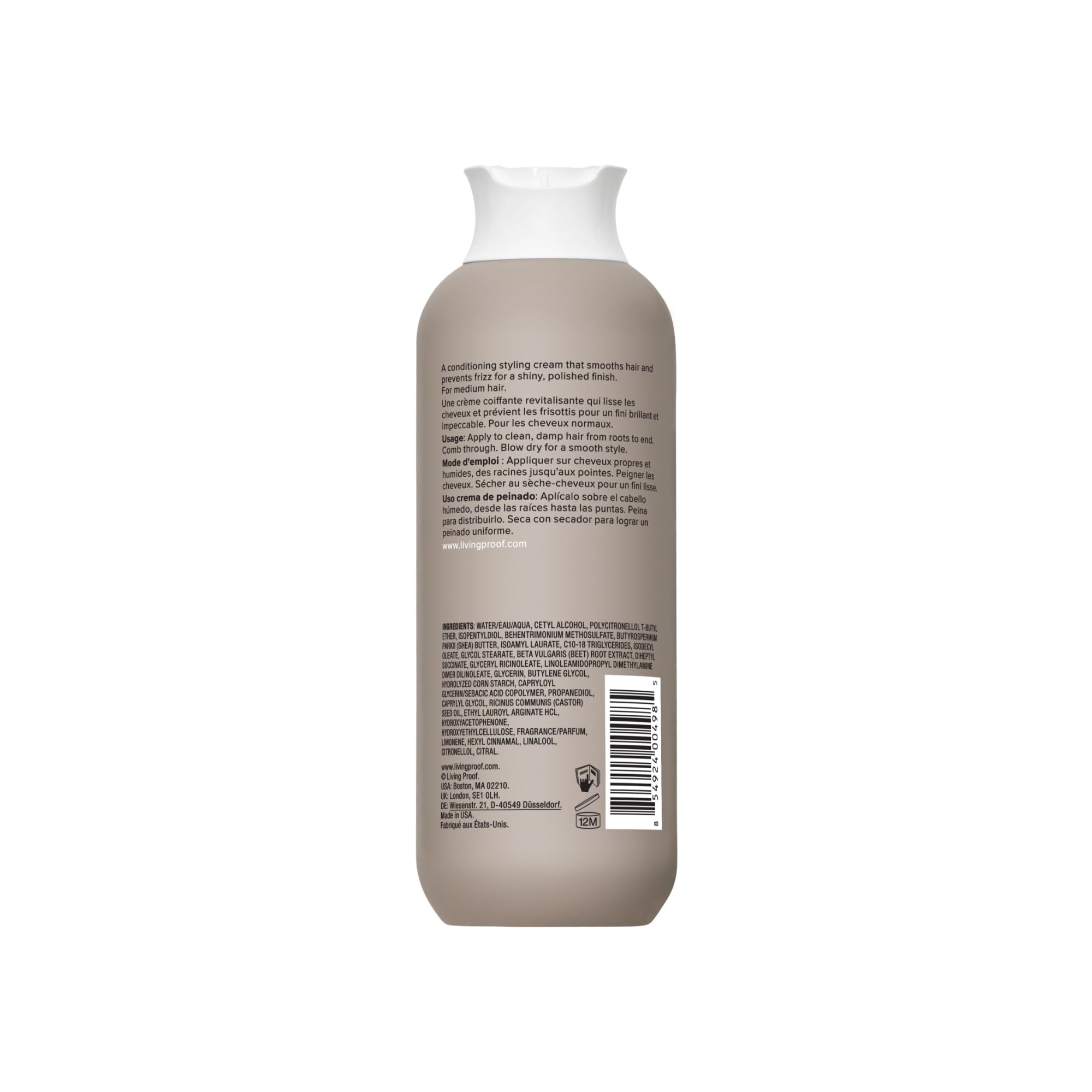 Living Proof No Frizz Smooth Styling Cream pump shows easy application.