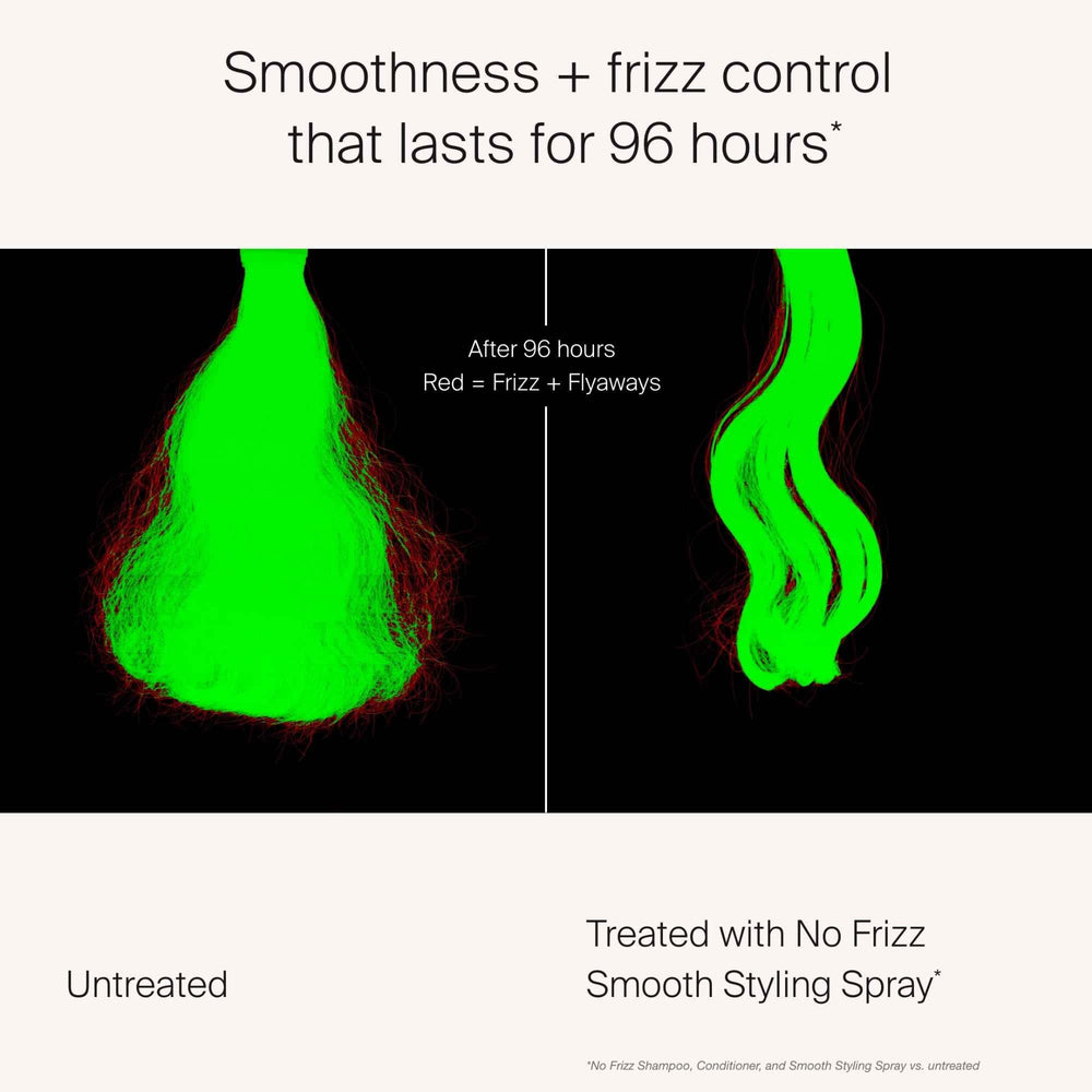 Living Proof No Frizz Smooth Styling Spray application-mist shows easy daily use.