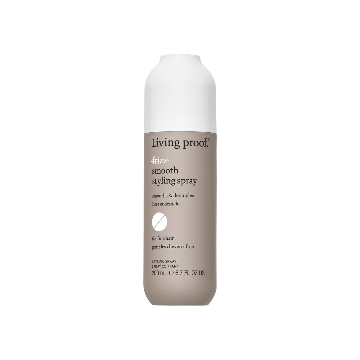 Living Proof No Frizz Smooth Styling Spray packshot 200 ml bottle for frizz control.